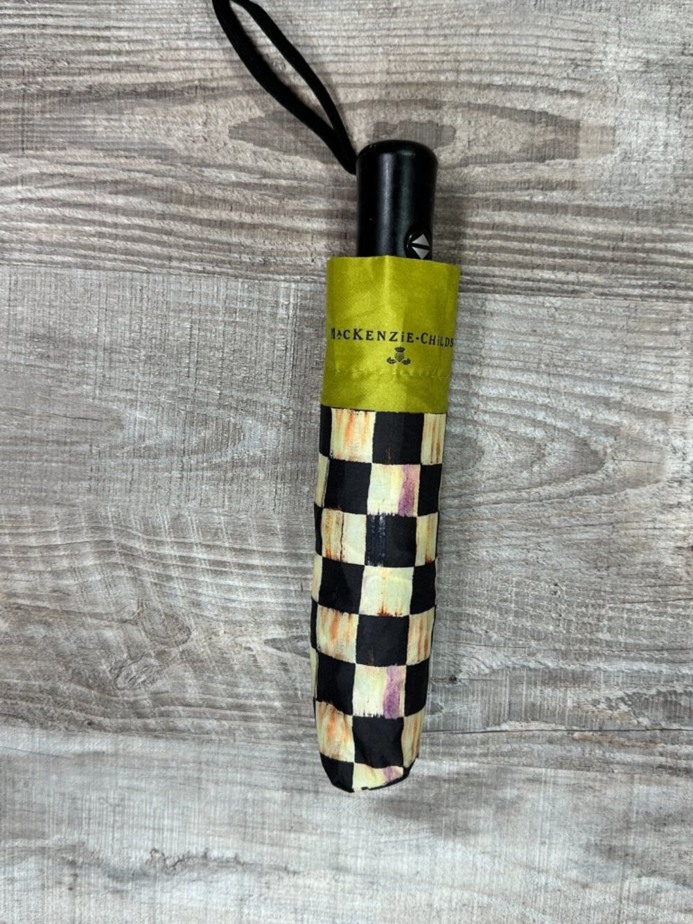 MacKenzie-Childs Courtly Check Automatic Open & Close Travel Umbrella - Picture 5 of 9